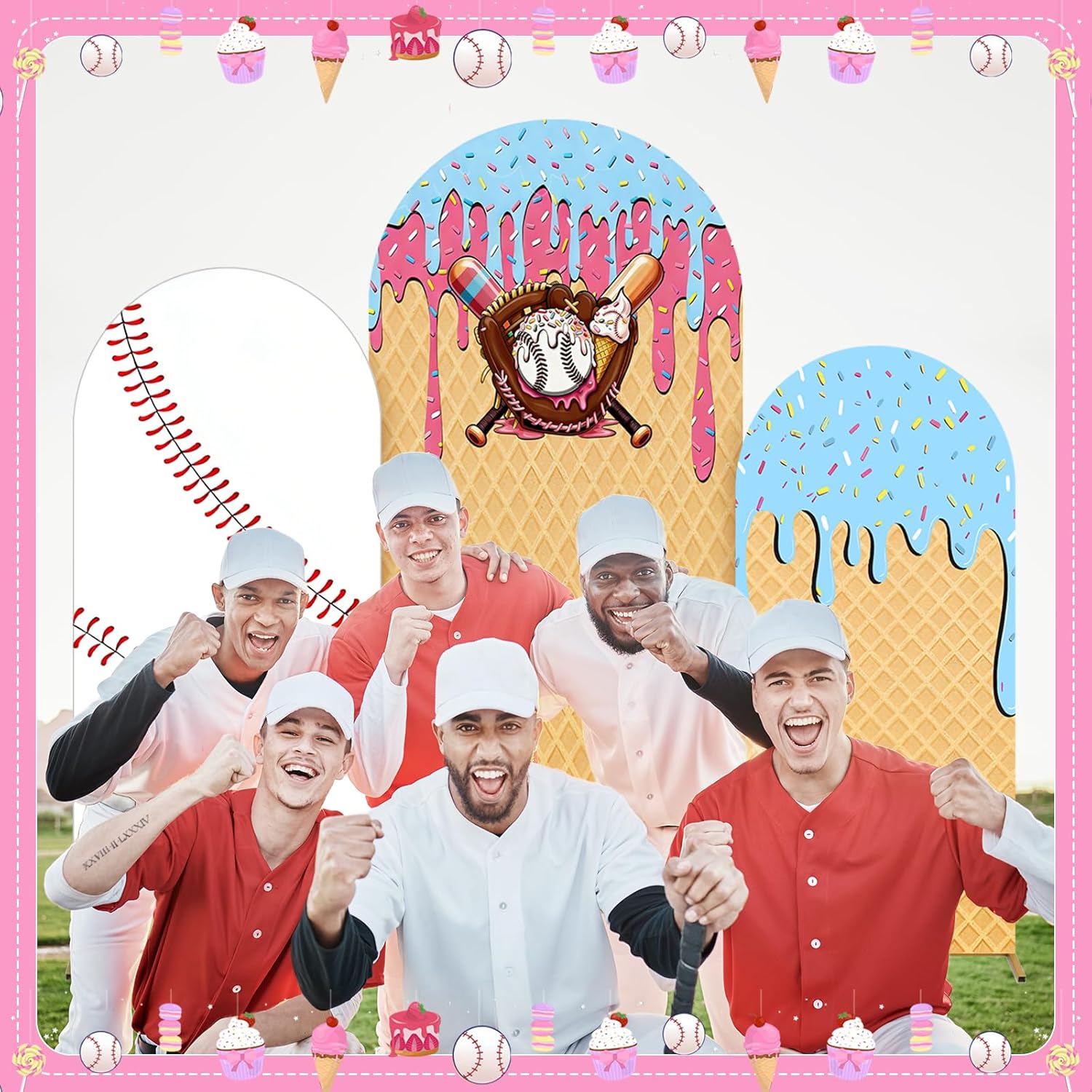 Baseball Ice Cream Drip Arch B - Dessert Table Backdrop ulasan dan harga
