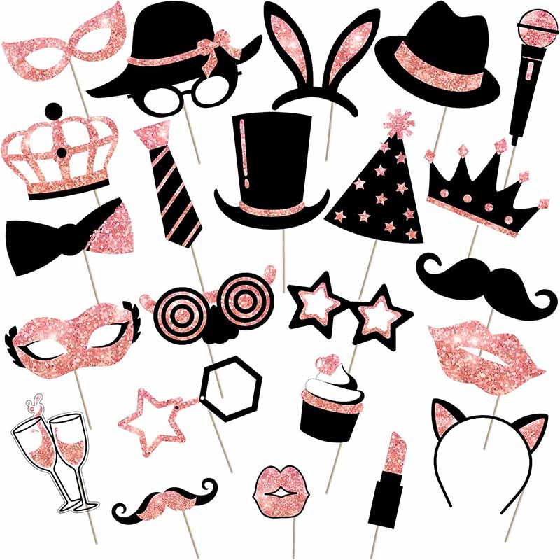 23Pcs Black Golden Paper Party - Photo Booth Frame ulasan dan harga