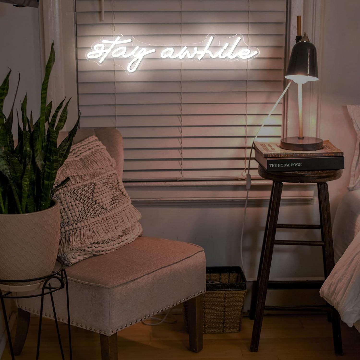 Stay Awhile Neon Signs USB Dim - Neon Sign Party ulasan dan harga