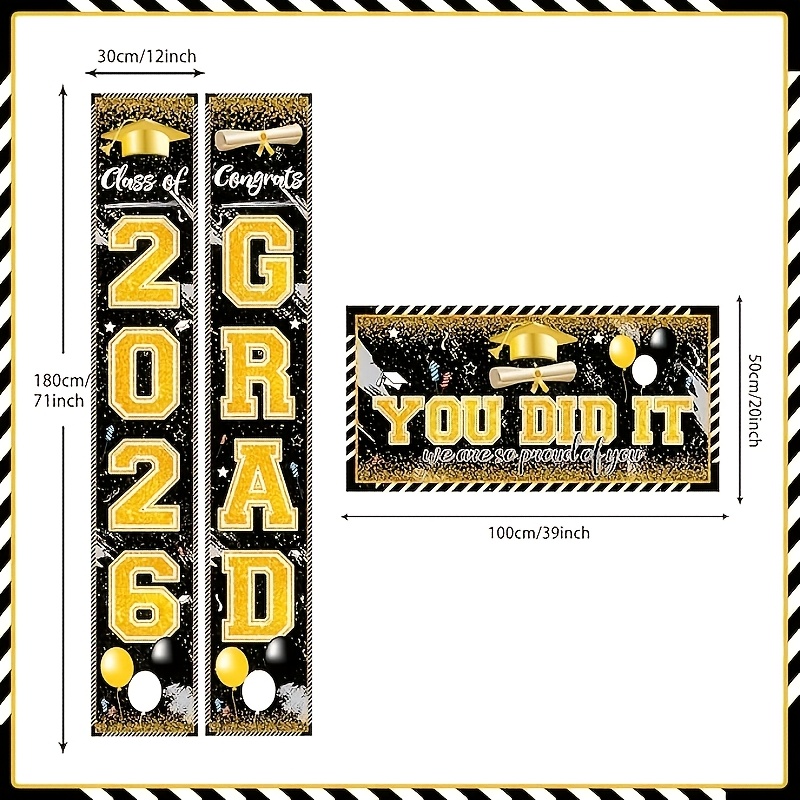 2D 3Pcs 2026 Graduation Banner - Party Banner Gold ulasan dan harga