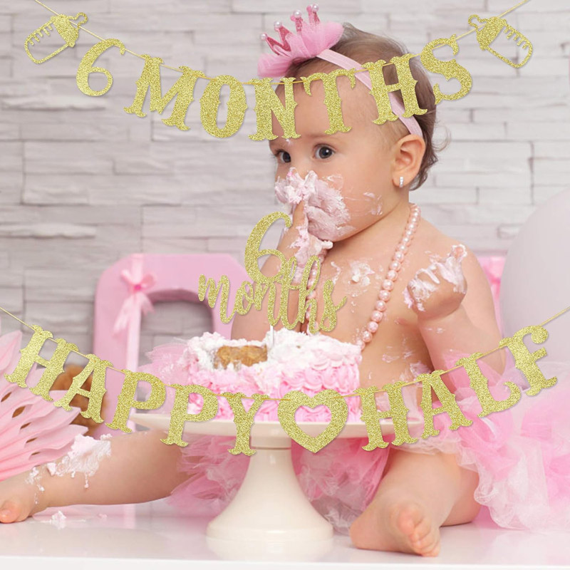 6 Month Banner Happy Half Bann - Party Banner Gold ulasan dan harga