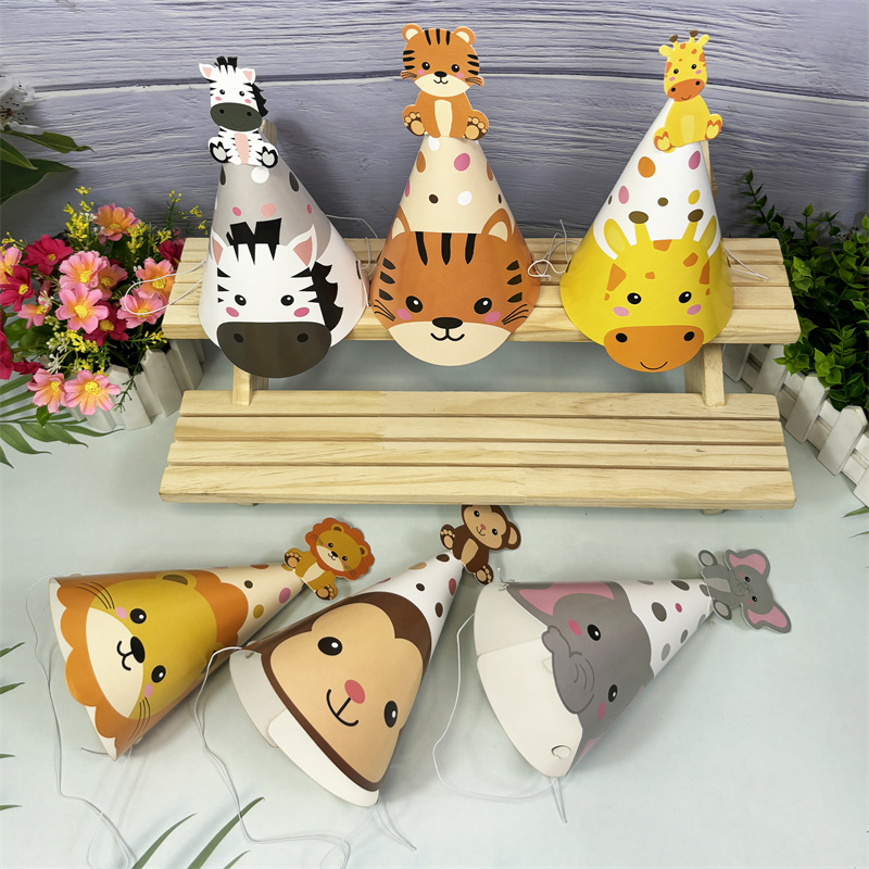 6Pcs Jungle Animal Paper Hats  - Party Hat Cone ulasan dan harga