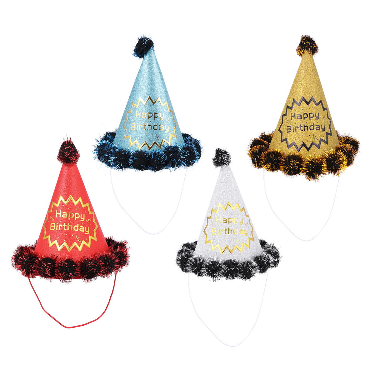 4pcs Glitter Birthday Hats Shi - Party Hat Cone ulasan dan harga