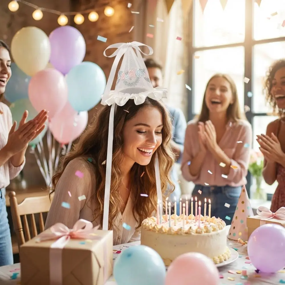 Cute Style Embroidery Mesh Bir - Party Hat Cone ulasan dan harga